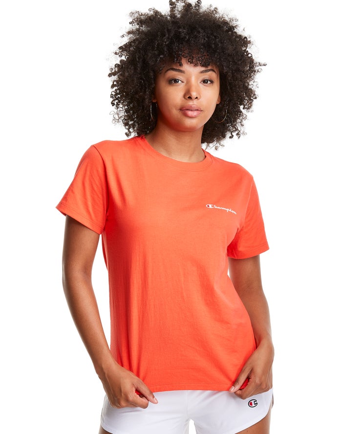 Champion Dame T-Shirts Orange - Classic Script Logo - Danmark DUZ-943762